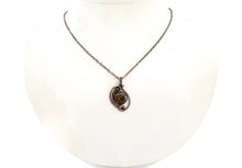 Load image into Gallery viewer, African Green Opal Wire-Wrapped Pendant: Bronze Woven Circle with Swarovski Crystal