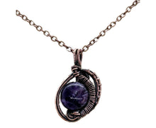Load image into Gallery viewer, Amethyst Wire-Wrapped Bronze Pendant with Swarovski Crystal - Mini-Woven Circle Design