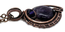 Load image into Gallery viewer, Amethyst Wire-Wrapped Bronze Pendant with Swarovski Crystal - Mini-Woven Circle Design