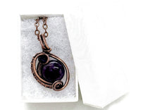 Load image into Gallery viewer, Amethyst Wire-Wrapped Bronze Pendant with Swarovski Crystal - Mini-Woven Circle Design