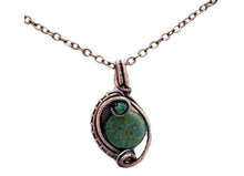 Load image into Gallery viewer, Green Jasper Wire-Wrapped Bronze Pendant with Swarovski Crystal - Mini-Woven Circle Design