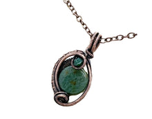 Load image into Gallery viewer, Green Jasper Wire-Wrapped Bronze Pendant with Swarovski Crystal - Mini-Woven Circle Design