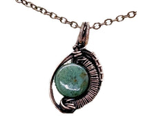 Load image into Gallery viewer, Green Jasper Wire-Wrapped Bronze Pendant with Swarovski Crystal - Mini-Woven Circle Design