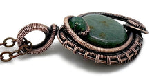Load image into Gallery viewer, Green Jasper Wire-Wrapped Bronze Pendant with Swarovski Crystal - Mini-Woven Circle Design