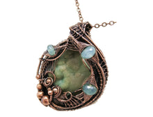 Load image into Gallery viewer, Rustic Hemimorphite Druzy Pendant: Wire-Wrapped with Green Chalcedony - Handcrafted Boho Statement Jewelry