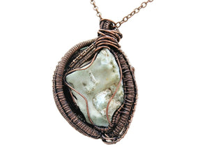Rustic Hemimorphite Druzy Pendant: Wire-Wrapped with Green Chalcedony - Handcrafted Boho Statement Jewelry