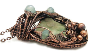 Rustic Hemimorphite Druzy Pendant: Wire-Wrapped with Green Chalcedony - Handcrafted Boho Statement Jewelry