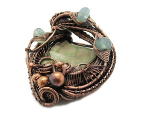 Rustic Hemimorphite Druzy Pendant: Wire-Wrapped with Green Chalcedony - Handcrafted Boho Statement Jewelry