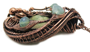 Rustic Hemimorphite Druzy Pendant: Wire-Wrapped with Green Chalcedony - Handcrafted Boho Statement Jewelry