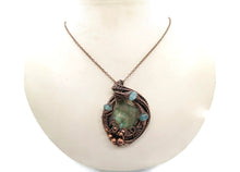 Load image into Gallery viewer, Rustic Hemimorphite Druzy Pendant: Wire-Wrapped with Green Chalcedony - Handcrafted Boho Statement Jewelry
