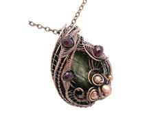Load image into Gallery viewer, Dragon Bloodstone Pendant: Bronze Wire-Wrapped Necklace with Garnet Accent - Unique Handmade Jewelry