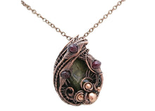 Load image into Gallery viewer, Dragon Bloodstone Pendant: Bronze Wire-Wrapped Necklace with Garnet Accent - Unique Handmade Jewelry