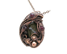 Load image into Gallery viewer, Dragon Bloodstone Pendant: Bronze Wire-Wrapped Necklace with Garnet Accent - Unique Handmade Jewelry