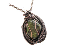Load image into Gallery viewer, Dragon Bloodstone Pendant: Bronze Wire-Wrapped Necklace with Garnet Accent - Unique Handmade Jewelry