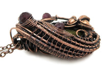 Load image into Gallery viewer, Dragon Bloodstone Pendant: Bronze Wire-Wrapped Necklace with Garnet Accent - Unique Handmade Jewelry