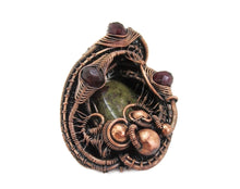 Load image into Gallery viewer, Dragon Bloodstone Pendant: Bronze Wire-Wrapped Necklace with Garnet Accent - Unique Handmade Jewelry