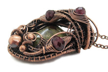 Load image into Gallery viewer, Dragon Bloodstone Pendant: Bronze Wire-Wrapped Necklace with Garnet Accent - Unique Handmade Jewelry