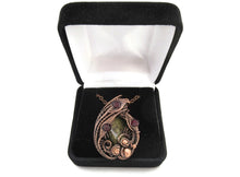 Load image into Gallery viewer, Dragon Bloodstone Pendant: Bronze Wire-Wrapped Necklace with Garnet Accent - Unique Handmade Jewelry