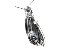 Load image into Gallery viewer, Vivianite Crystal Pendant: Sterling Silver Wire-Wrapped with Herkimer Diamonds, Gothic Gemstone Jewelry
