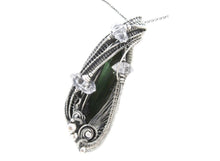 Load image into Gallery viewer, Vivianite Crystal Pendant: Sterling Silver Wire-Wrapped with Herkimer Diamonds, Gothic Gemstone Jewelry