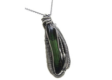 Load image into Gallery viewer, Vivianite Crystal Pendant: Sterling Silver Wire-Wrapped with Herkimer Diamonds, Gothic Gemstone Jewelry