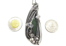 Load image into Gallery viewer, Vivianite Crystal Pendant: Sterling Silver Wire-Wrapped with Herkimer Diamonds, Gothic Gemstone Jewelry