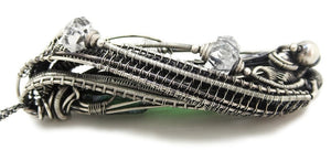 Vivianite Crystal Pendant: Sterling Silver Wire-Wrapped with Herkimer Diamonds, Gothic Gemstone Jewelry
