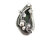 Load image into Gallery viewer, Vivianite Crystal Pendant: Sterling Silver Wire-Wrapped with Herkimer Diamonds, Gothic Gemstone Jewelry
