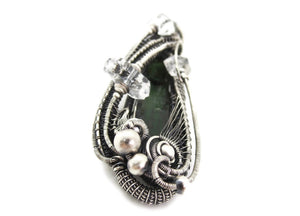 Vivianite Crystal Pendant: Sterling Silver Wire-Wrapped with Herkimer Diamonds, Gothic Gemstone Jewelry