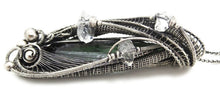Load image into Gallery viewer, Vivianite Crystal Pendant: Sterling Silver Wire-Wrapped with Herkimer Diamonds, Gothic Gemstone Jewelry