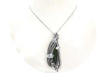 Load image into Gallery viewer, Vivianite Crystal Pendant: Sterling Silver Wire-Wrapped with Herkimer Diamonds, Gothic Gemstone Jewelry