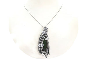 Vivianite Crystal Pendant: Sterling Silver Wire-Wrapped with Herkimer Diamonds, Gothic Gemstone Jewelry