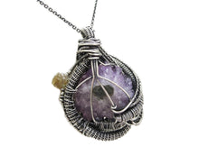 Load image into Gallery viewer, Amethyst Druzy Pendant with Citrine, Wire-Wrapped in Sterling Silver