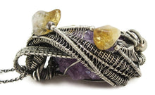 Load image into Gallery viewer, Amethyst Druzy Pendant with Citrine, Wire-Wrapped in Sterling Silver