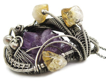 Load image into Gallery viewer, Amethyst Druzy Pendant with Citrine, Wire-Wrapped in Sterling Silver