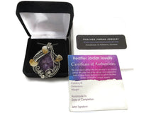 Load image into Gallery viewer, Amethyst Druzy Pendant with Citrine, Wire-Wrapped in Sterling Silver