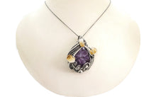 Load image into Gallery viewer, Amethyst Druzy Pendant with Citrine, Wire-Wrapped in Sterling Silver
