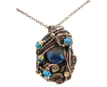 Load image into Gallery viewer, Liquid Steampunk Blue Glitter Sensory Pendant: Bronze Wire-Wrapped Necklace with Swarovski Crystals for Cosplay