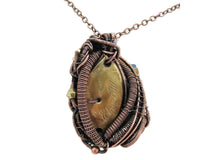 Load image into Gallery viewer, Liquid Steampunk Blue Glitter Sensory Pendant: Bronze Wire-Wrapped Necklace with Swarovski Crystals for Cosplay
