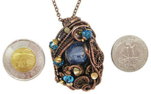 Load image into Gallery viewer, Liquid Steampunk Blue Glitter Sensory Pendant: Bronze Wire-Wrapped Necklace with Swarovski Crystals for Cosplay