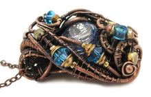 Load image into Gallery viewer, Liquid Steampunk Blue Glitter Sensory Pendant: Bronze Wire-Wrapped Necklace with Swarovski Crystals for Cosplay