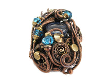 Load image into Gallery viewer, Liquid Steampunk Blue Glitter Sensory Pendant: Bronze Wire-Wrapped Necklace with Swarovski Crystals for Cosplay