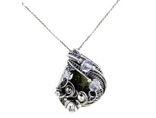 Load image into Gallery viewer, Moldavite Pendant Necklace in Sterling Silver with Herkimer Diamonds, Wire Wrap