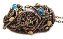 Load image into Gallery viewer, Liquid Steampunk Blue Glitter Sensory Pendant: Bronze Wire-Wrapped Necklace with Swarovski Crystals for Cosplay
