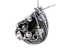 Load image into Gallery viewer, Moldavite Pendant Necklace in Sterling Silver with Herkimer Diamonds, Wire Wrap