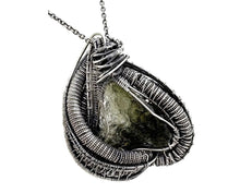 Load image into Gallery viewer, Moldavite Pendant Necklace in Sterling Silver with Herkimer Diamonds, Wire Wrap
