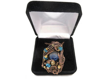 Load image into Gallery viewer, Liquid Steampunk Blue Glitter Sensory Pendant: Bronze Wire-Wrapped Necklace with Swarovski Crystals for Cosplay