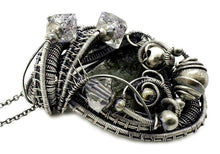 Load image into Gallery viewer, Moldavite Pendant Necklace in Sterling Silver with Herkimer Diamonds, Wire Wrap