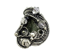 Load image into Gallery viewer, Moldavite Pendant Necklace in Sterling Silver with Herkimer Diamonds, Wire Wrap