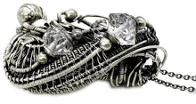 Load image into Gallery viewer, Moldavite Pendant Necklace in Sterling Silver with Herkimer Diamonds, Wire Wrap